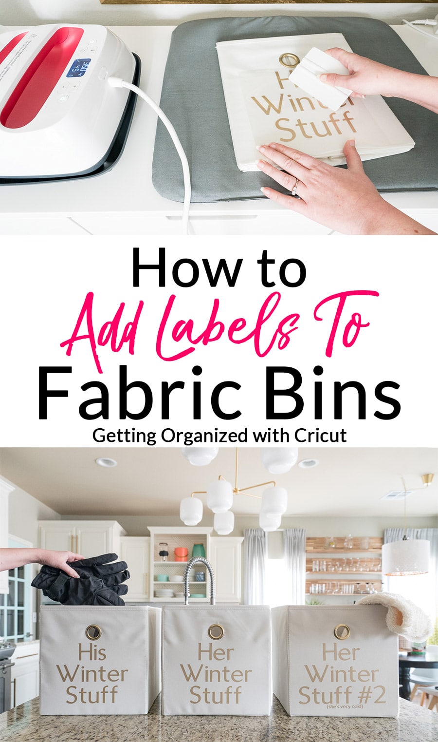 Adding Labels to fabric bins | Cutting iron-on vinyl with Cricut Maker | How to Label Fabric Storage Bins