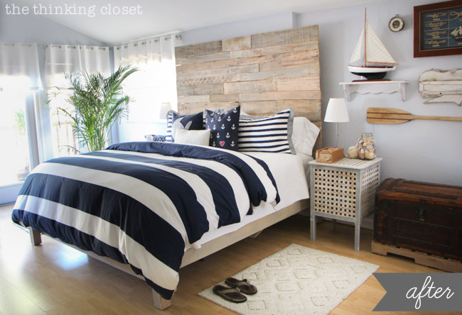 Rustic Nautical Master Bedroom Makeover: A Dramatic Before & After via thinkingcloset.com