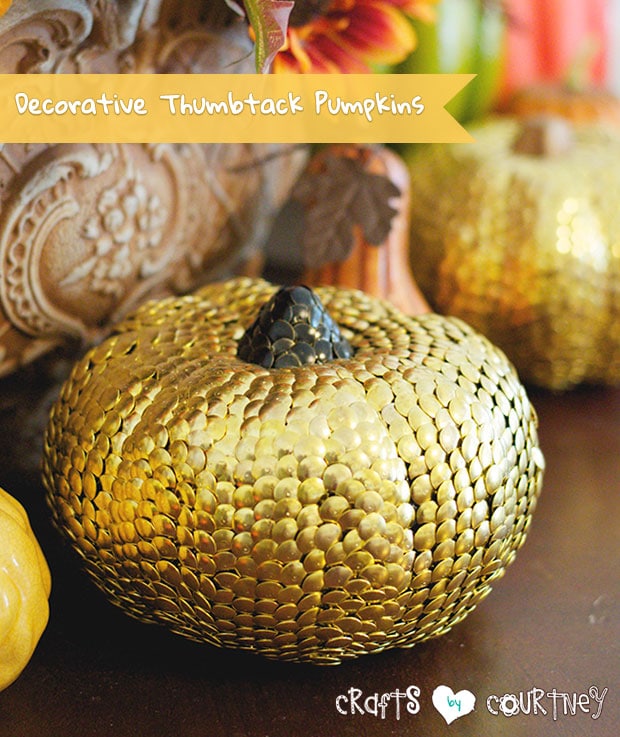 Fall craft: DIY gold thumbtack pumpkin decor